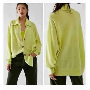 NWOT Free People Cashmere Swim Too Deep Cardigan in Lime Green